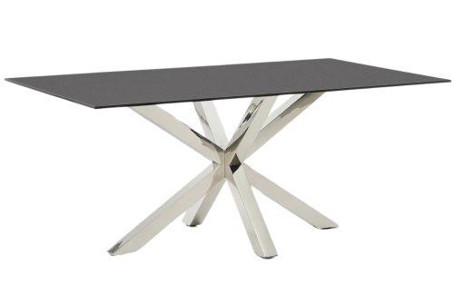 Matně černý skleněný jídelní stůl Kave Home Argo 180 x 100 cm s nerezovou podnoží Kave Home
