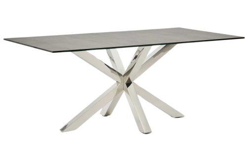 Tmavý porcelánový jídelní stůl Kave Home Argo 180 x 100 cm s nerezovou podnoží Kave Home