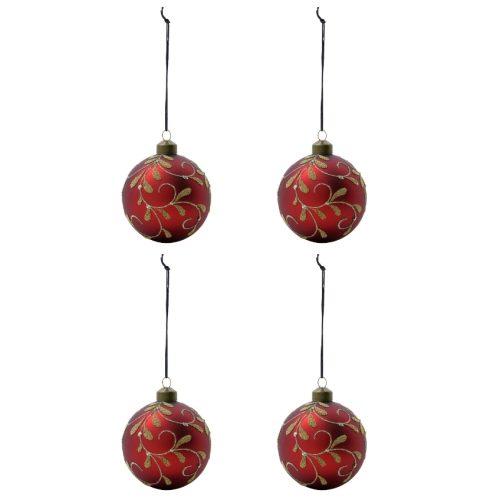 House Doctor Set čtyř červených skleněných vánočních ozdob Flori 8 cm House Doctor