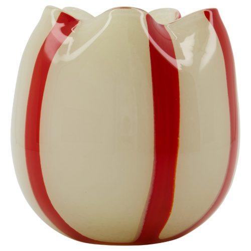 House Doctor Červeno-bílý skleněný svícen Gula 16 cm House Doctor