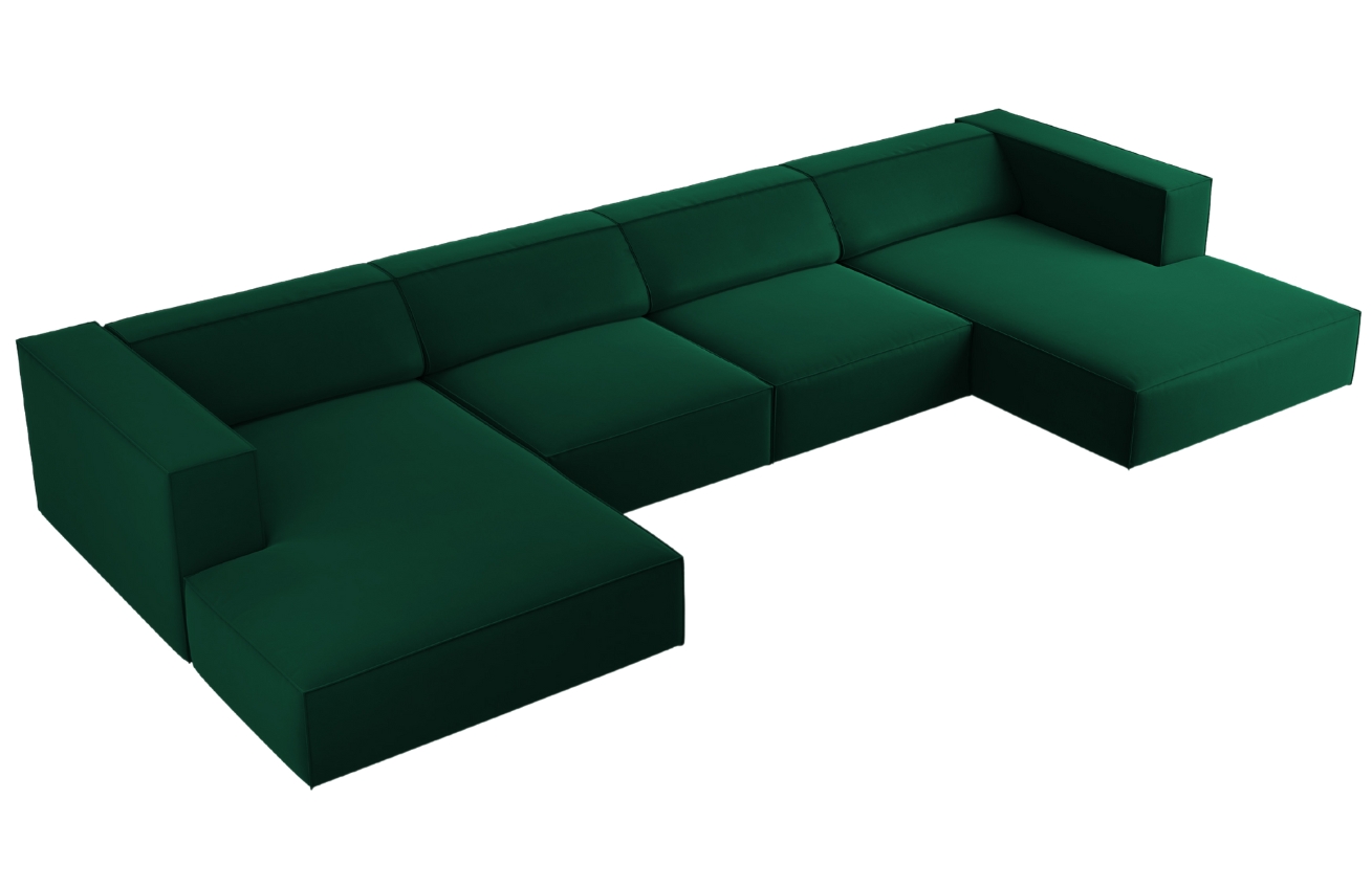 Lahvově zelená sametová rohová pohovka do "U" Cosmopolitan Design Arendal 364 cm Cosmopolitan Design