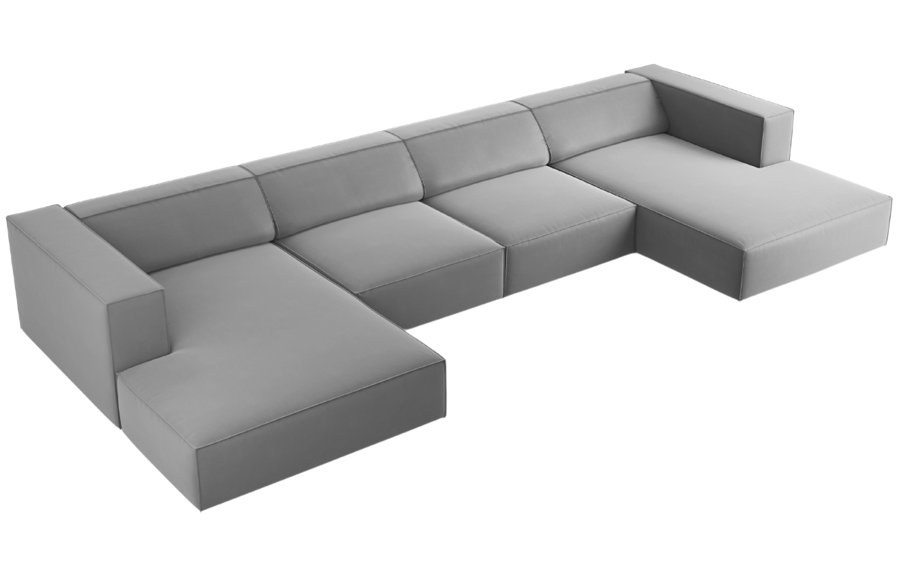 Světle šedá sametová rohová pohovka do "U" Cosmopolitan Design Arendal 364 cm Cosmopolitan Design