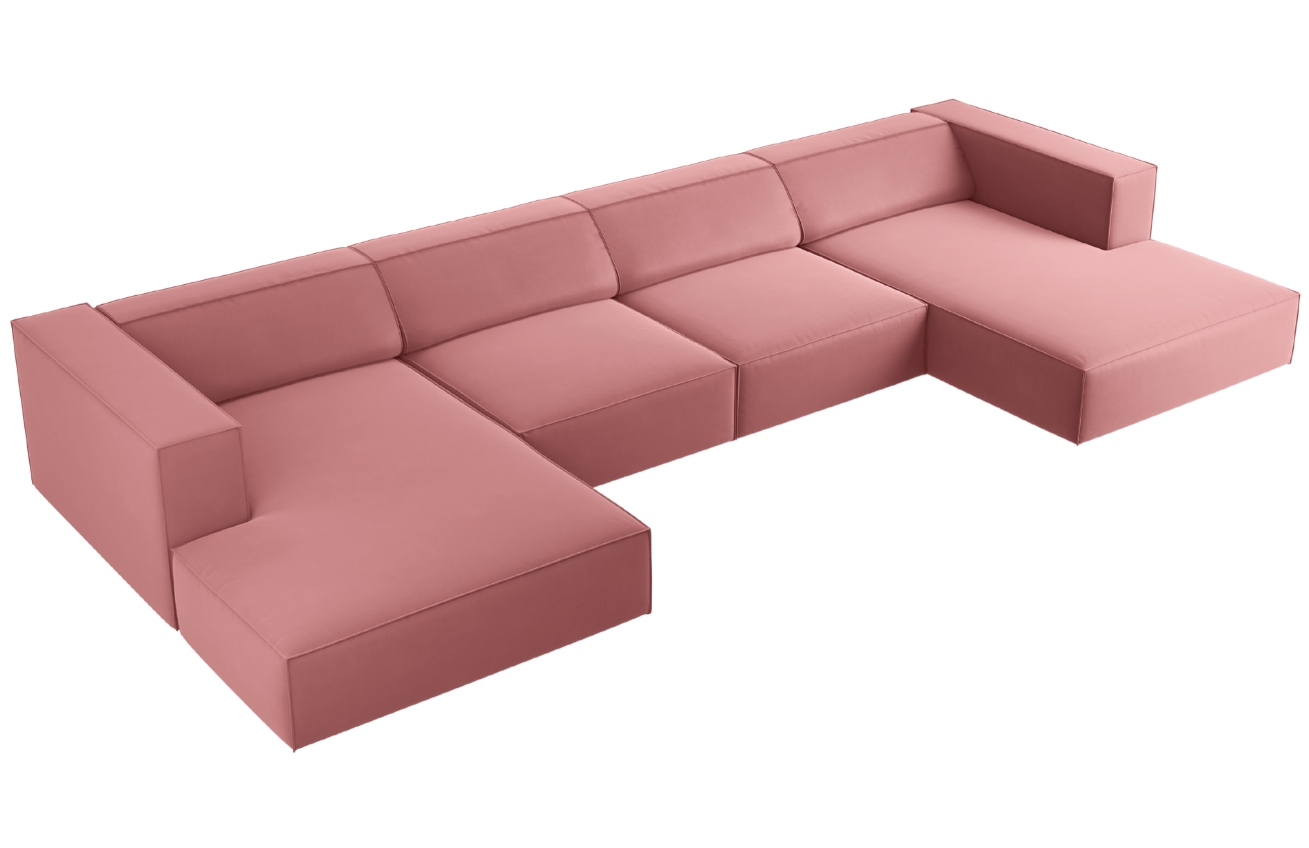 Růžová sametová rohová pohovka do "U" Cosmopolitan Design Arendal 364 cm Cosmopolitan Design