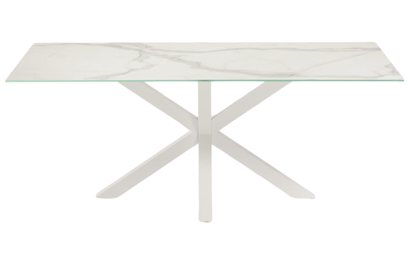 Bílý porcelánový jídelní stůl Kave Home Argo 200 x 100 cm s bílou podnoží Kave Home