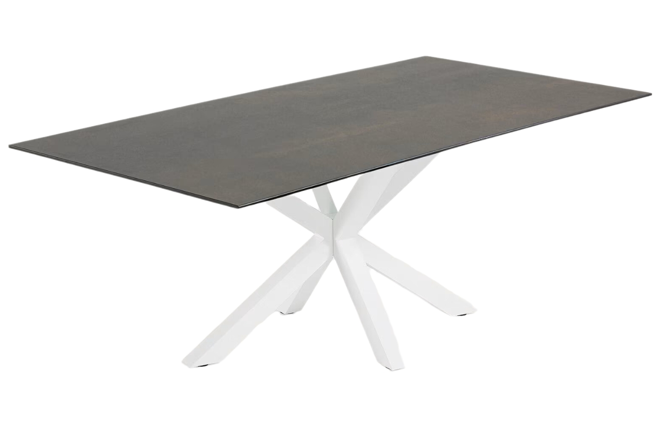 Černý porcelánový jídelní stůl Kave Home Argo 200 x 100 cm s bílou podnoží Kave Home