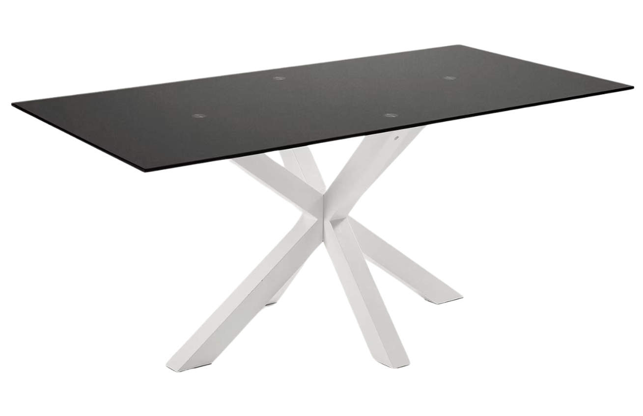 Matně černý skleněný jídelní stůl Kave Home Argo 180 x 100 cm s bílou kovovou podnoží Kave Home