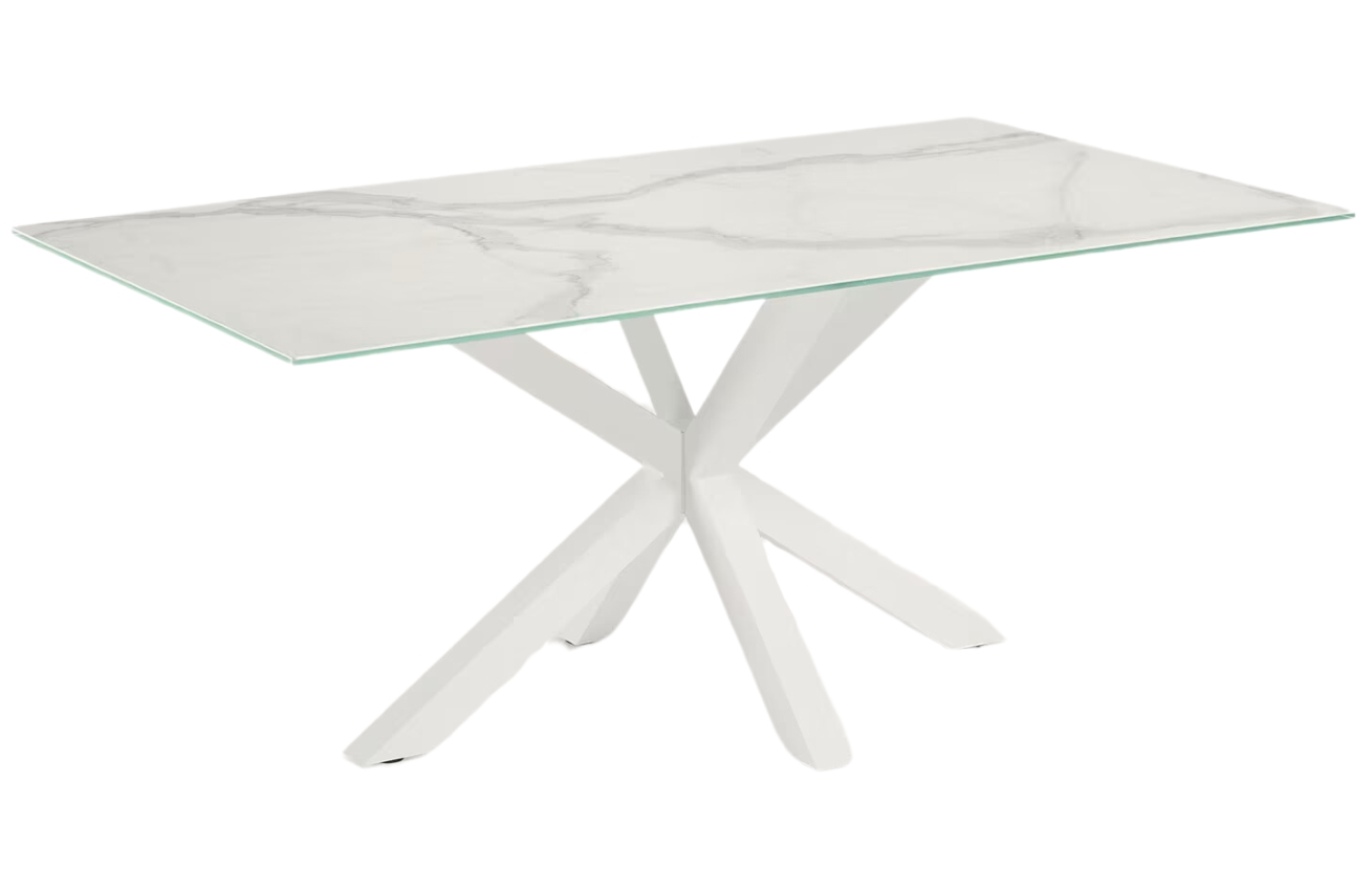 Bílý porcelánový jídelní stůl Kave Home Argo 180 x 100 cm s bílou podnoží Kave Home