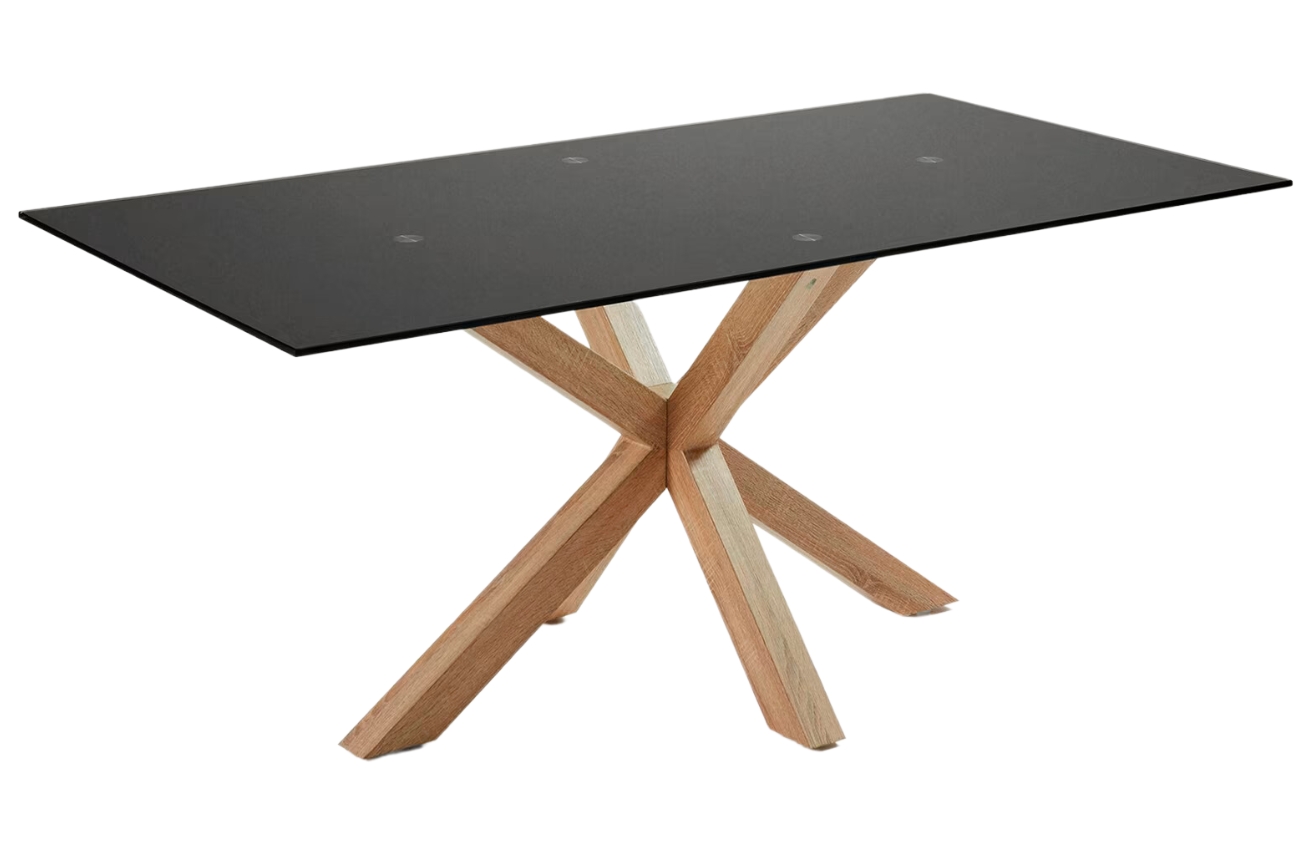 Matně černý skleněný jídelní stůl Kave Home Argo II. 200 x 100 cm s přírodní kovovou podnoží Kave Home