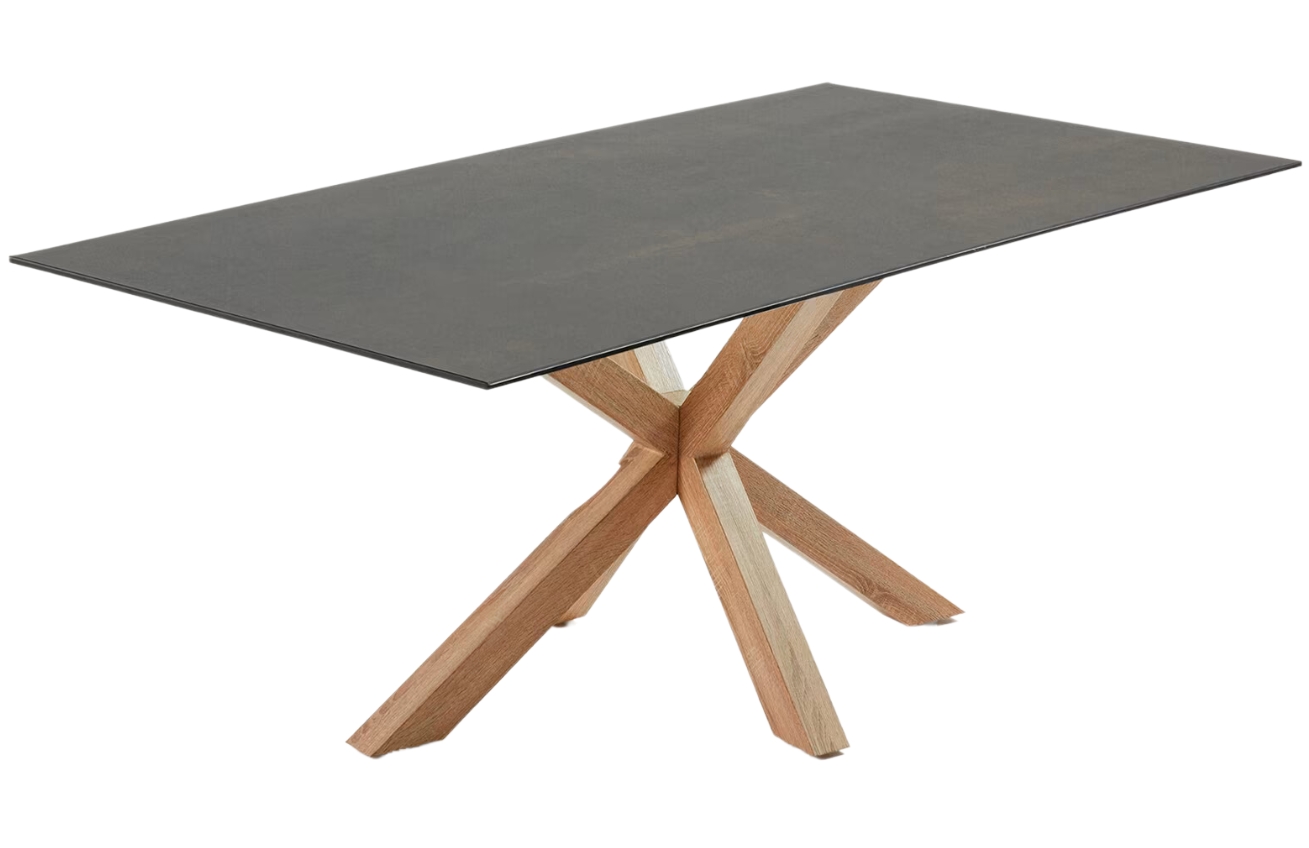 Černý porcelánový jídelní stůl Kave Home Argo 200 x 100 cm s přírodní kovovou podnoží Kave Home
