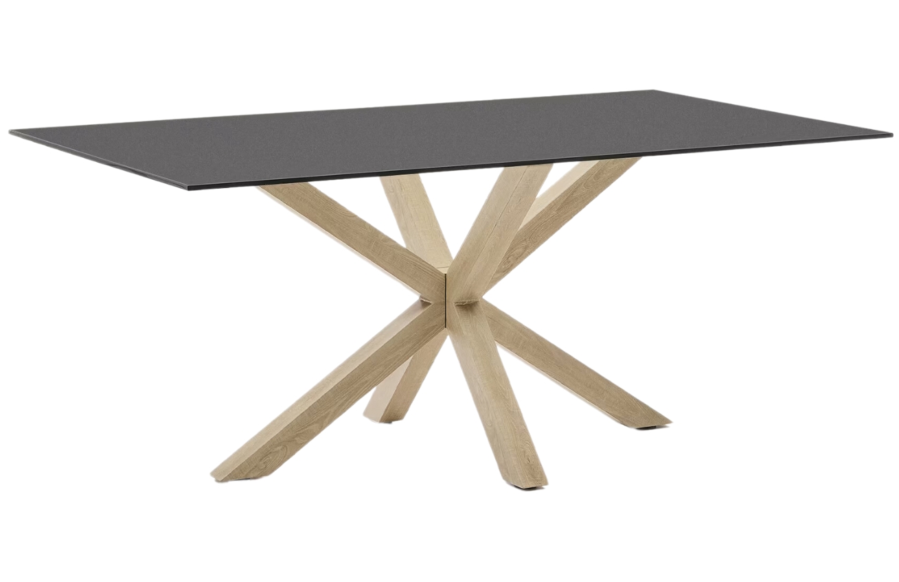 Matně černý skleněný jídelní stůl Kave Home Argo 180 x 100 cm s přírodní kovovou podnoží Kave Home