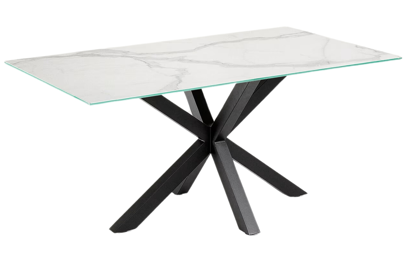 Bílý porcelánový jídelní stůl Kave Home Argo 160 x 90 cm s černou podnoží Kave Home