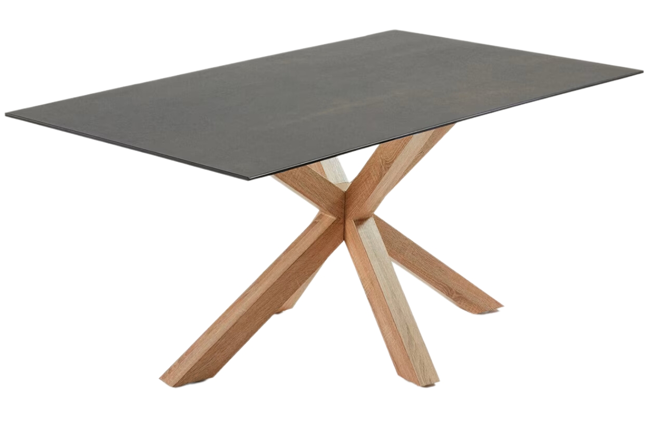 Černý porcelánový jídelní stůl Kave Home Argo 160 x 90 cm s přírodní kovovou podnoží Kave Home