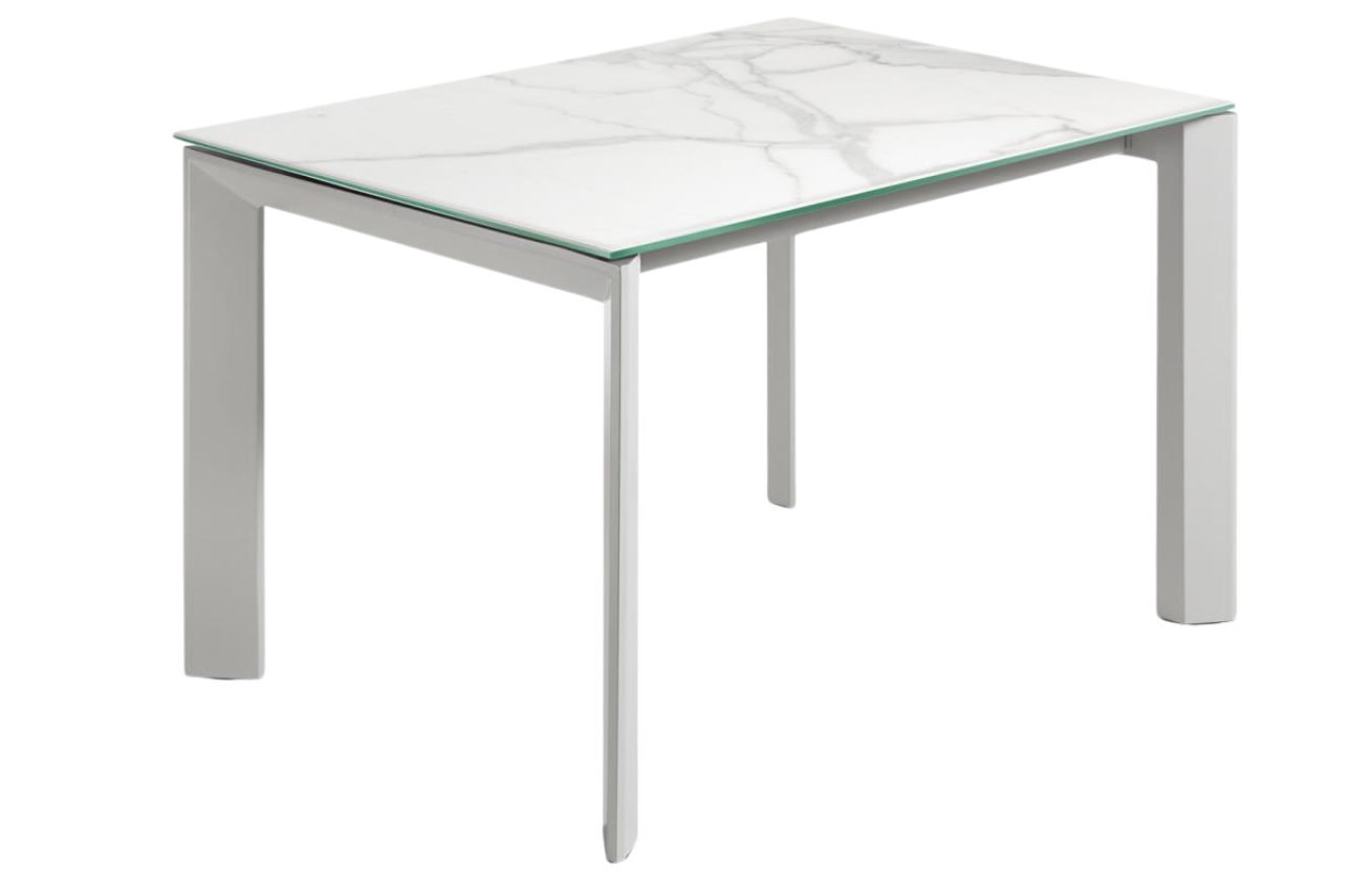 Bílý porcelánový rozkládací jídelní stůl Kave Home Axis 120/180 x 80 cm s šedou podnoží Kave Home