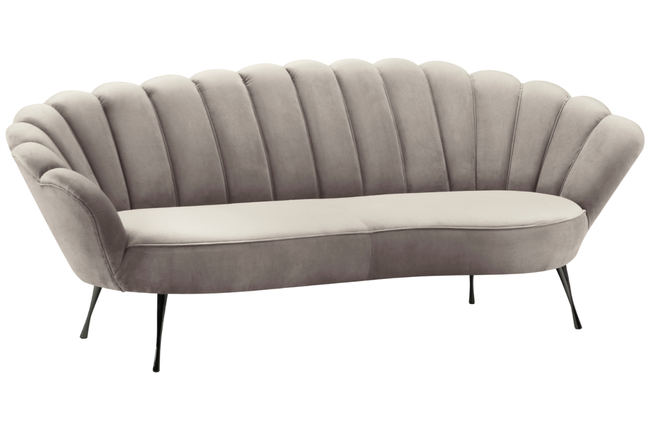 Světle béžová sametová třímístná pohovka Cosmopolitan Design Kingston 224 cm s černou podnoží Cosmopolitan Design