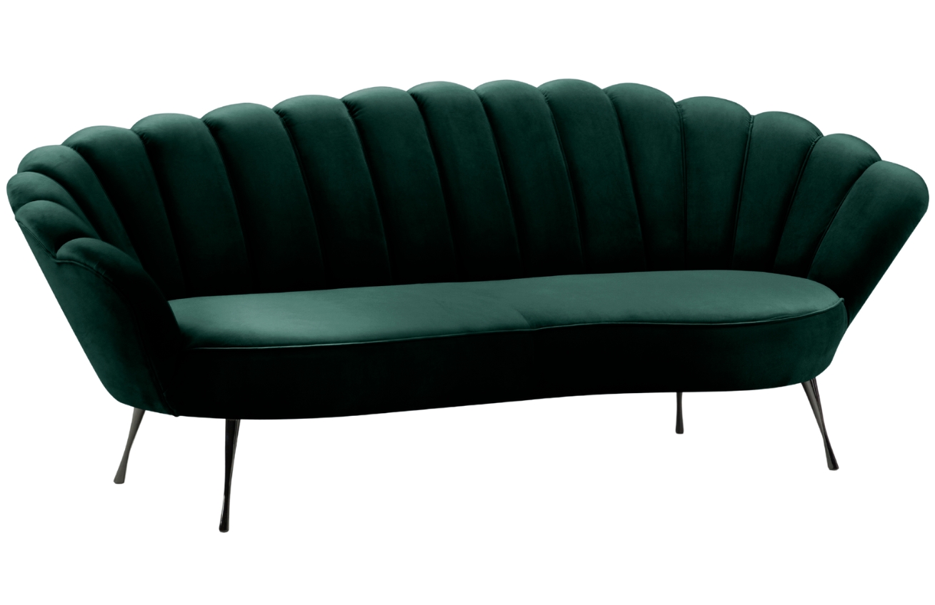 Lahvově zelená sametová třímístná pohovka Cosmopolitan Design Kingston 224 cm s černou podnoží Cosmopolitan Design