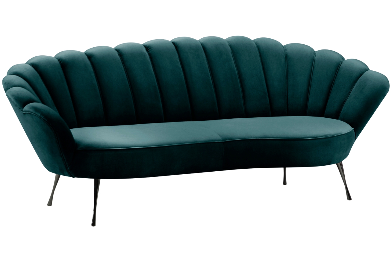 Petrolejová sametová třímístná pohovka Cosmopolitan Design Kingston 224 cm s černou podnoží Cosmopolitan Design
