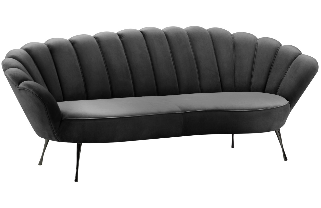 Tmavě šedá sametová třímístná pohovka Cosmopolitan Design Kingston 224 cm s černou podnoží Cosmopolitan Design