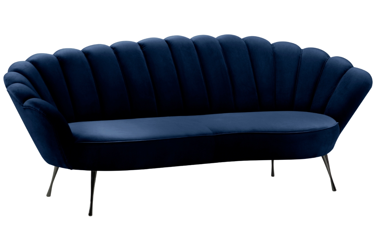 Královsky modrá sametová třímístná pohovka Cosmopolitan Design Kingston 224 cm s černou podnoží Cosmopolitan Design