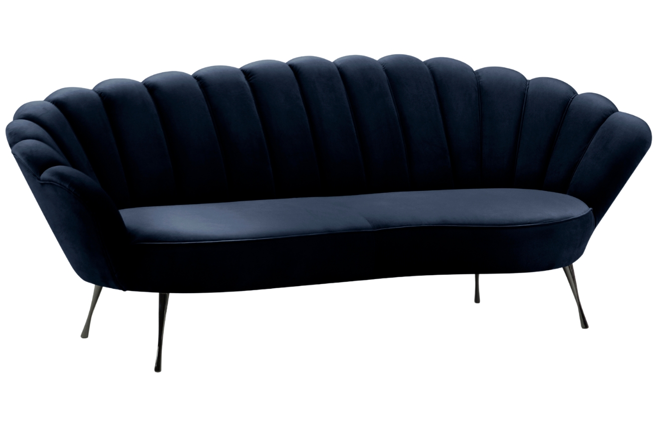 Tmavě modrá sametová třímístná pohovka Cosmopolitan Design Kingston 224 cm s černou podnoží Cosmopolitan Design
