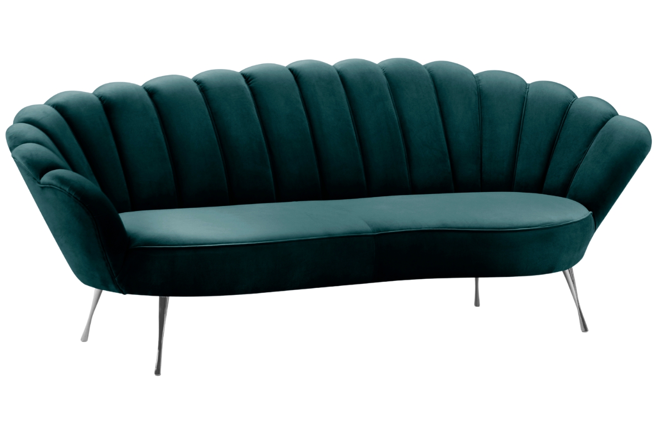 Petrolejová sametová třímístná pohovka Cosmopolitan Design Kingston 224 cm se stříbrnou podnoží Cosmopolitan Design