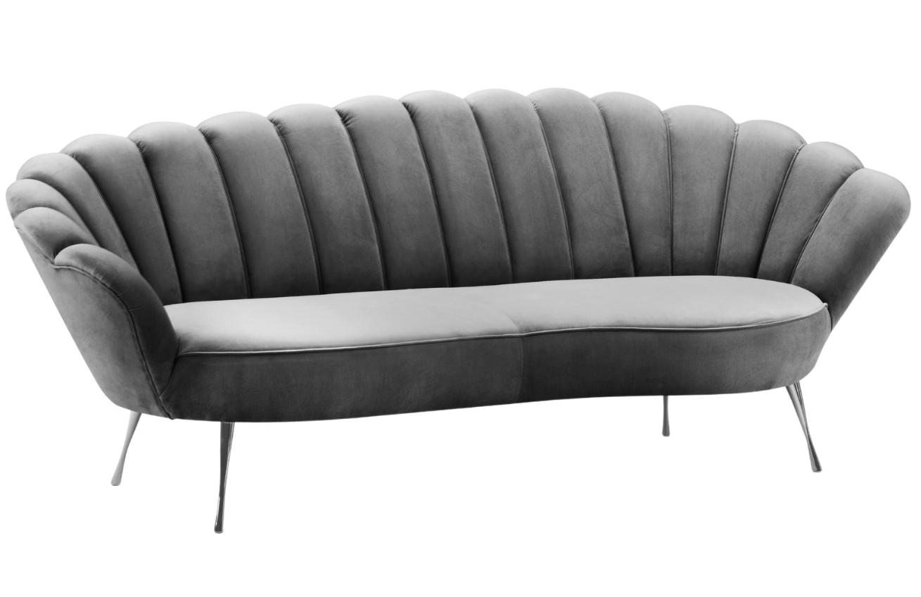 Světle šedá sametová třímístná pohovka Cosmopolitan Design Kingston 224 cm se stříbrnou podnoží Cosmopolitan Design