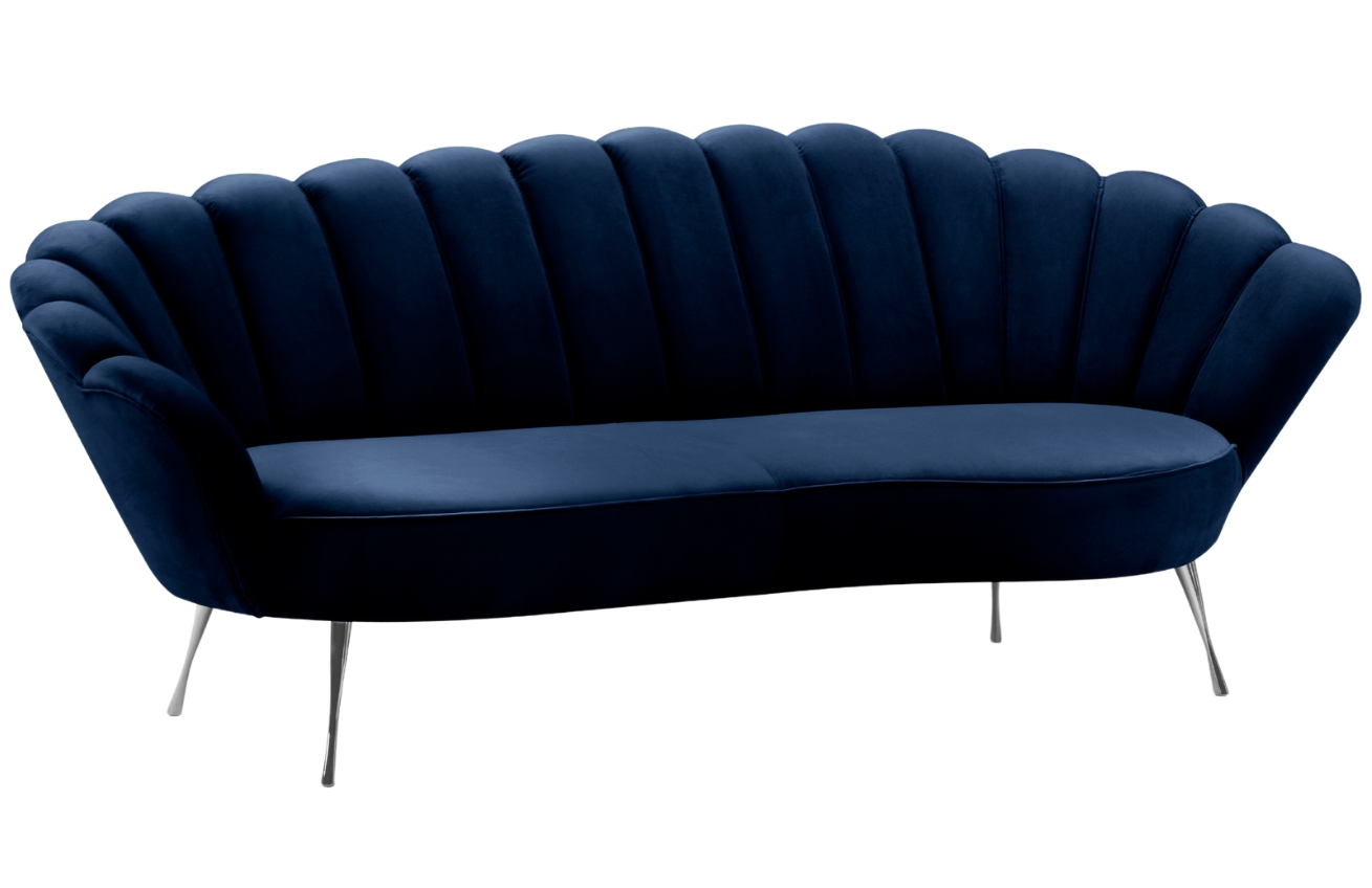 Královsky modrá sametová třímístná pohovka Cosmopolitan Design Kingston 224 cm se stříbrnou podnoží Cosmopolitan Design