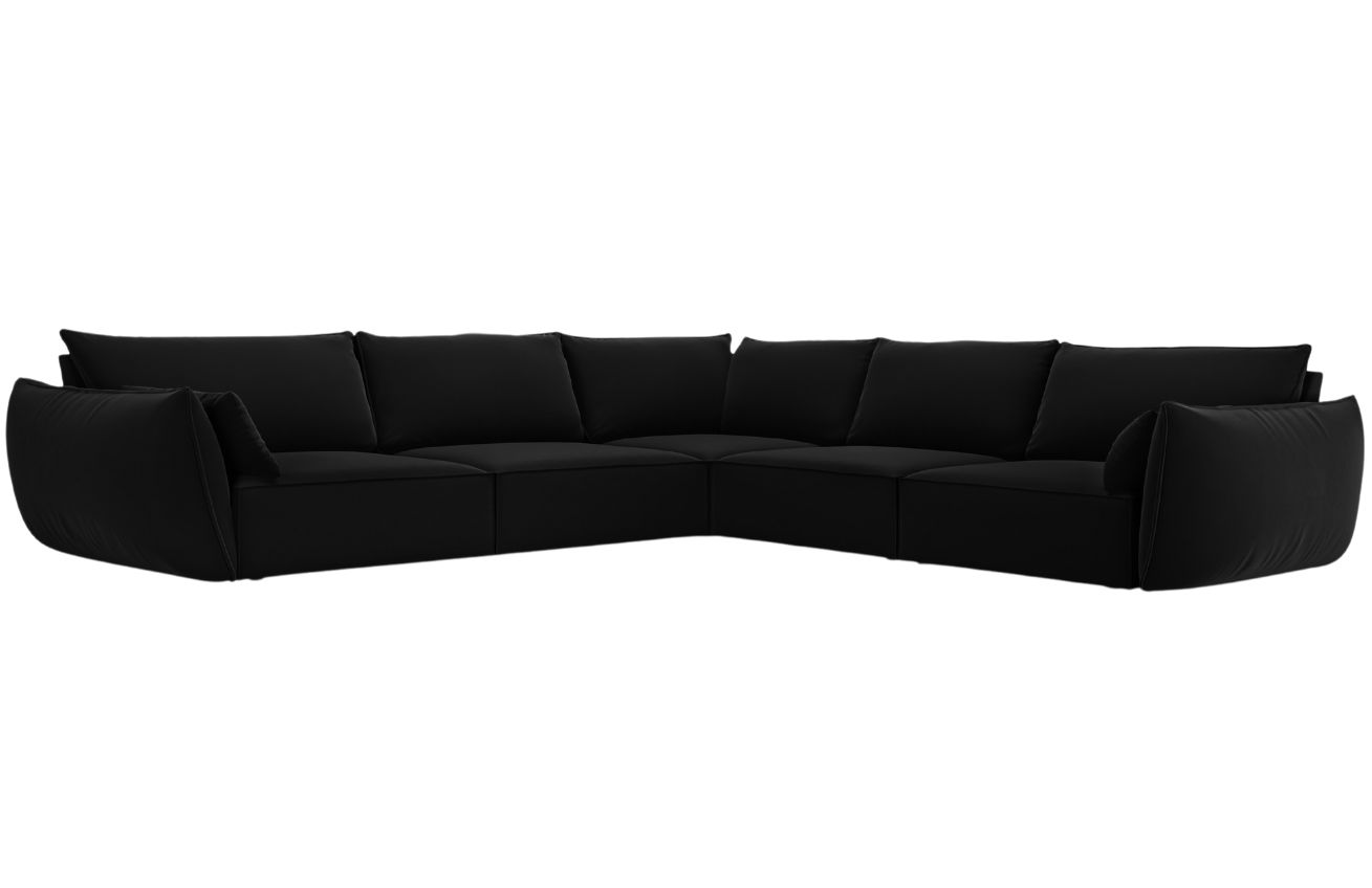 Černá sametová rohová pohovka MICADONI Kaelle 286 cm Micadoni