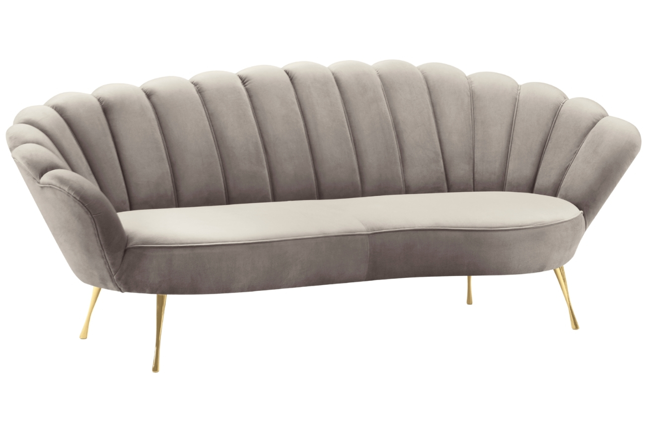 Světle béžová sametová třímístná pohovka Cosmopolitan Design Kingston 224 cm se zlatou podnoží Cosmopolitan Design