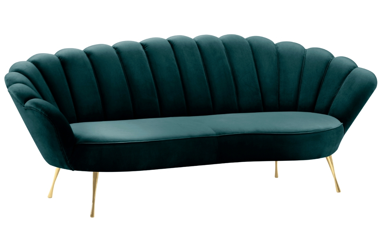 Petrolejová sametová třímístná pohovka Cosmopolitan Design Kingston 224 cm se zlatou podnoží Cosmopolitan Design