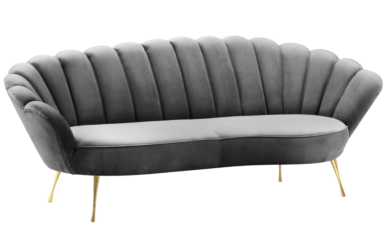 Světle šedá sametová třímístná pohovka Cosmopolitan Design Kingston 224 cm se zlatou podnoží Cosmopolitan Design