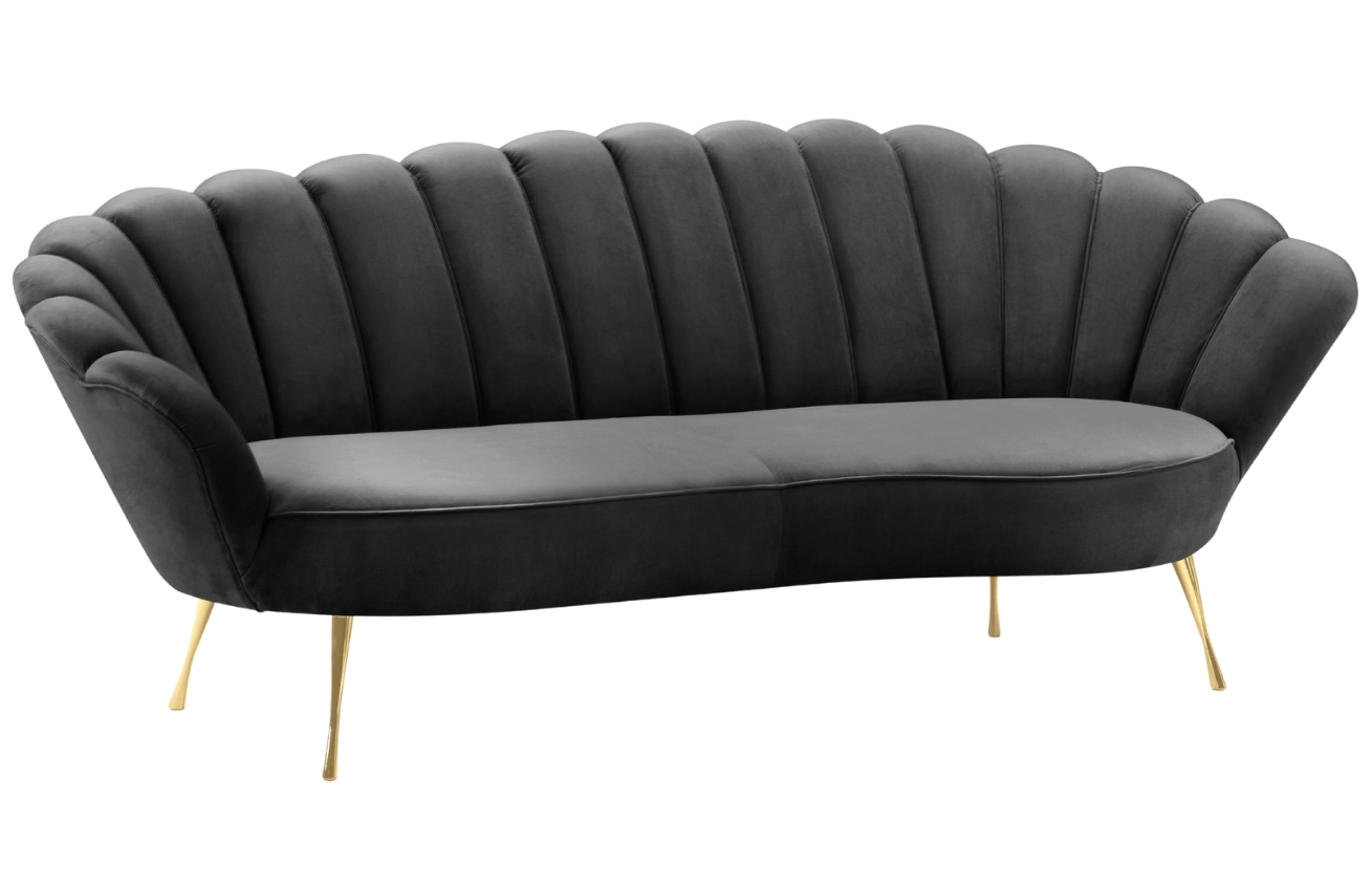 Tmavě šedá sametová třímístná pohovka Cosmopolitan Design Kingston 224 cm se zlatou podnoží Cosmopolitan Design