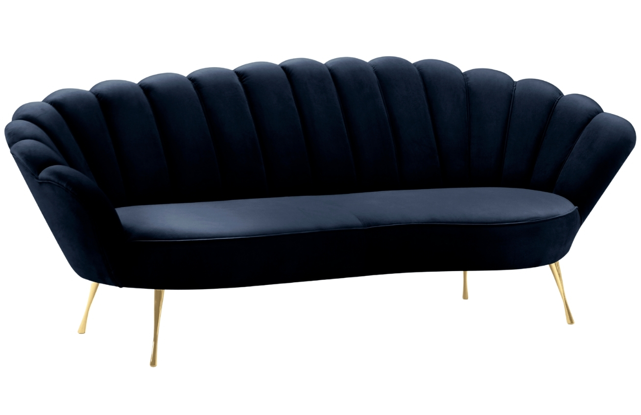 Tmavě modrá sametová třímístná pohovka Cosmopolitan Design Kingston 224 cm se zlatou podnoží Cosmopolitan Design