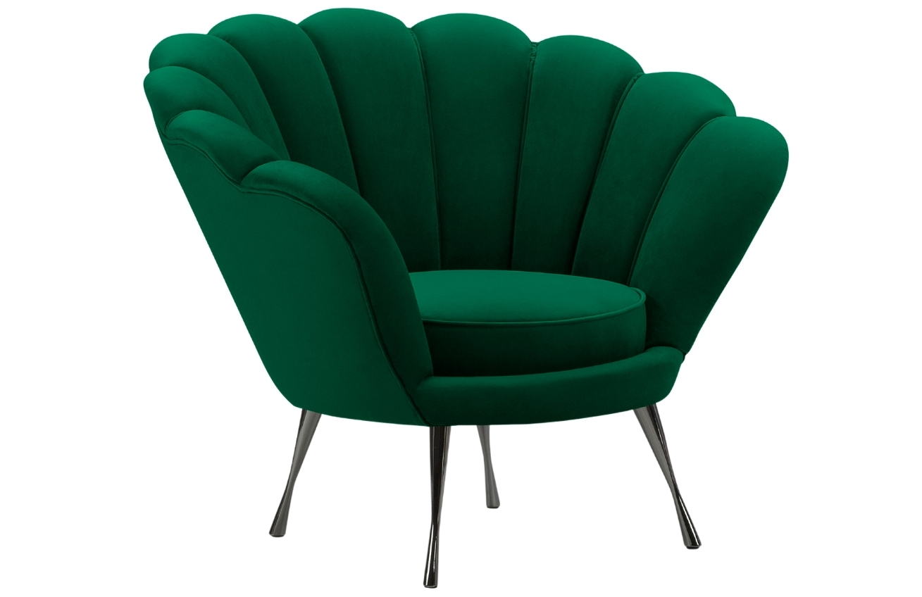 Lahvově zelené sametové křeslo Cosmopolitan Design Kingston II. s černou podnoží Cosmopolitan Design