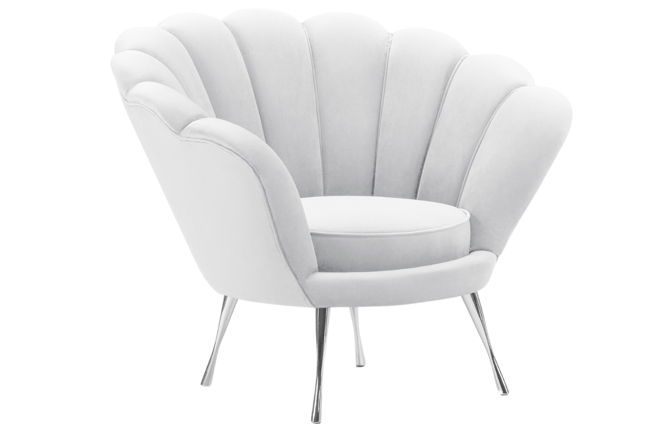 Světle šedé sametové křeslo Cosmopolitan Design Kingston II. se stříbrnou podnoží Cosmopolitan Design