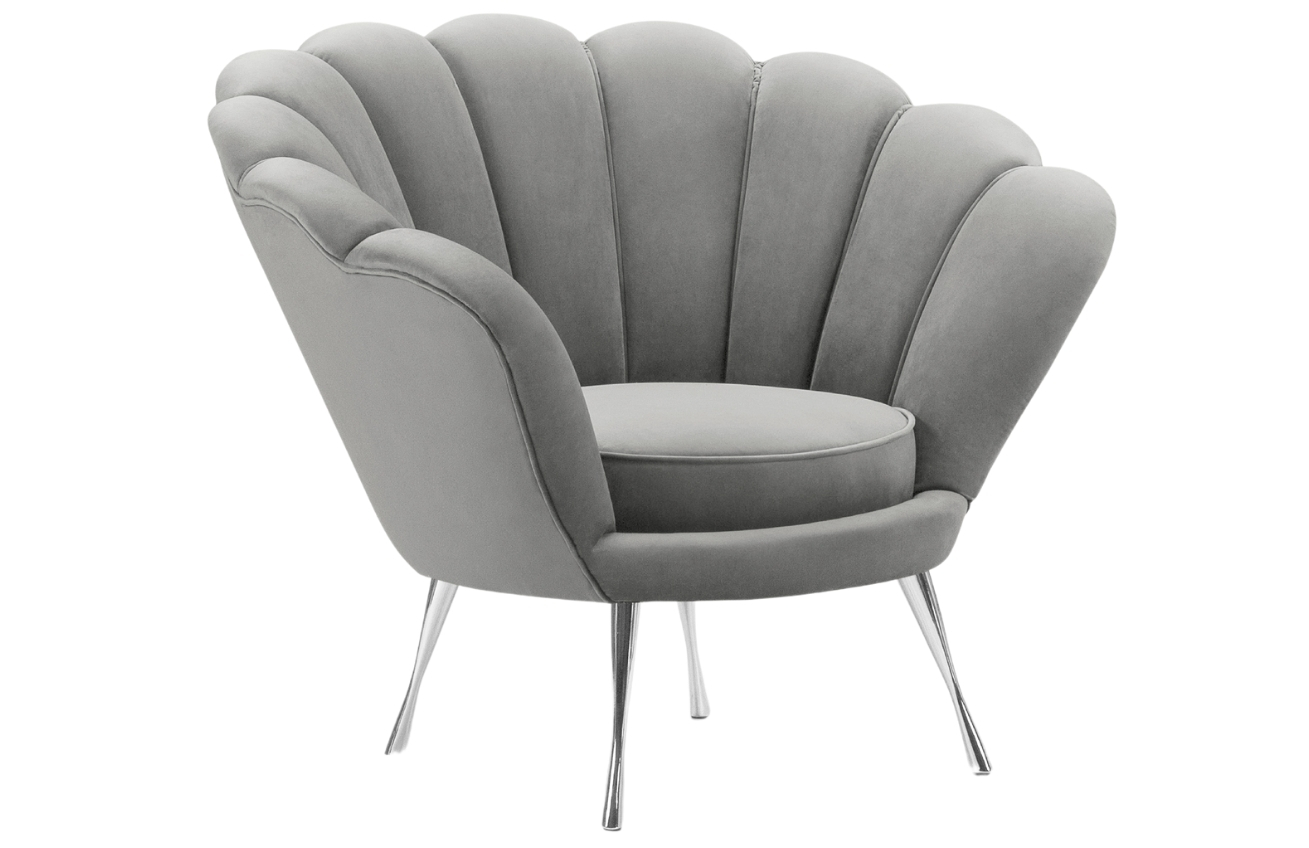 Šedé sametové křeslo Cosmopolitan Design Kingston II. se stříbrnou podnoží Cosmopolitan Design