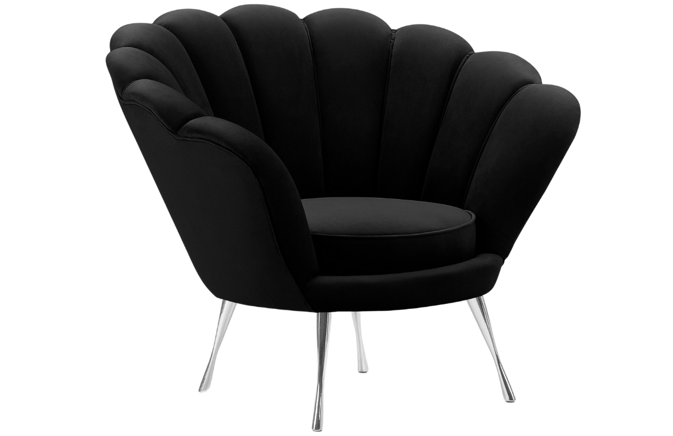Černé sametové křeslo Cosmopolitan Design Kingston II. se stříbrnou podnoží Cosmopolitan Design