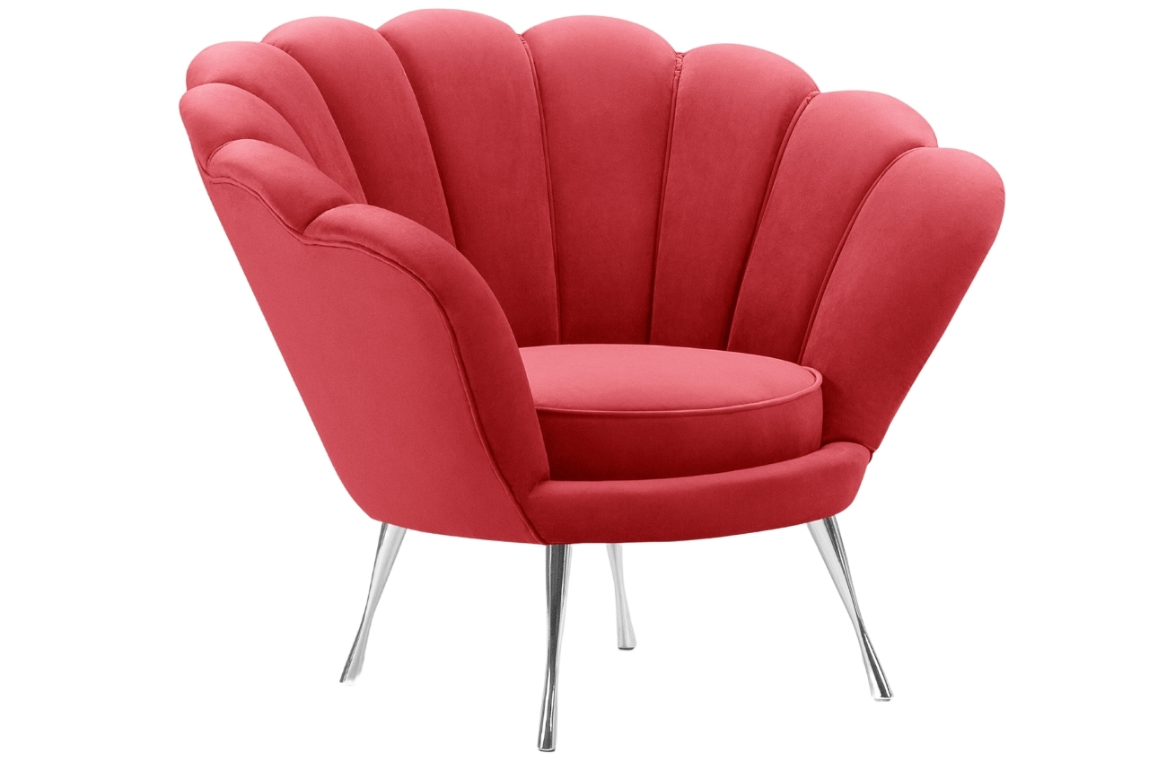 Červené sametové křeslo Cosmopolitan Design Kingston II. se stříbrnou podnoží Cosmopolitan Design
