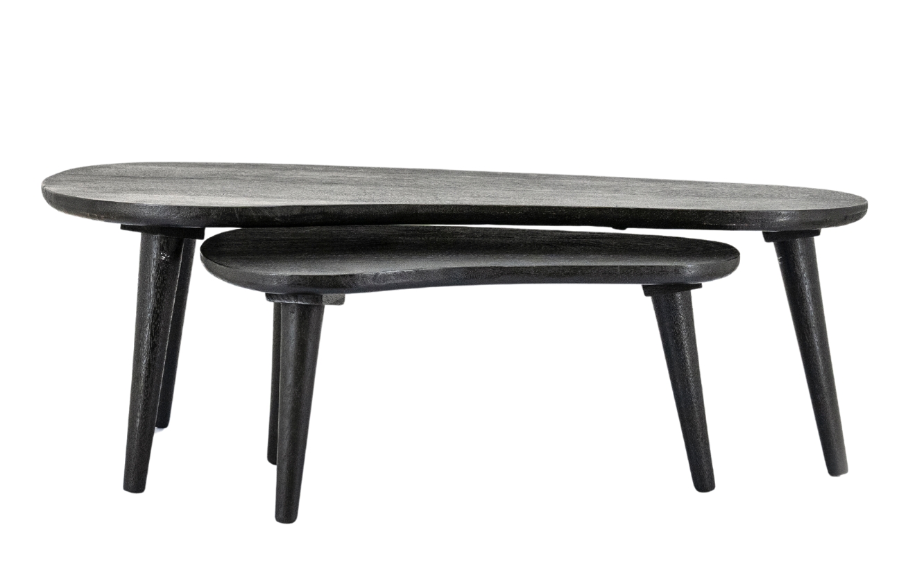 By-Boo Set dvou černých dřevěných konferenčních stolků Guus 110x54/70x45 cm By-Boo