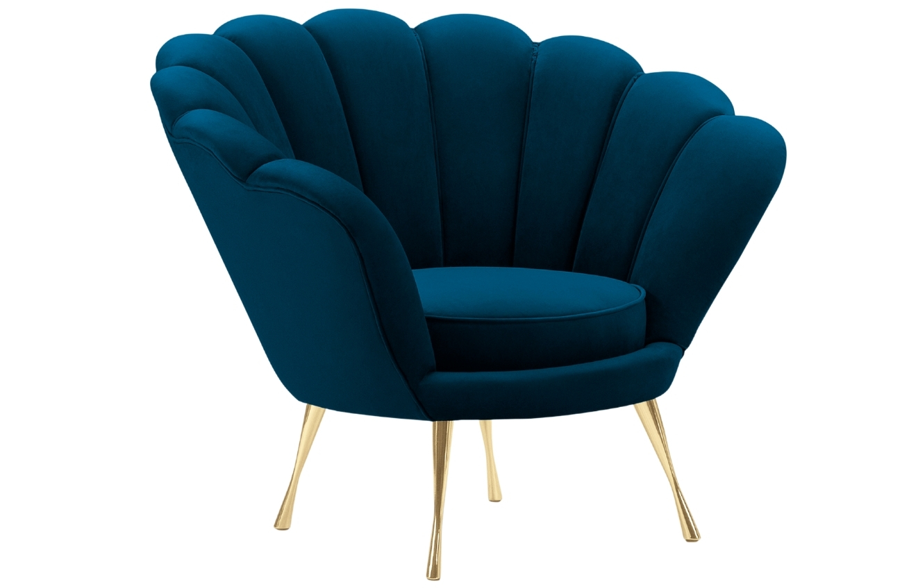 Námořnicky modré sametové křeslo Cosmopolitan Design Kingston II. se zlatou podnoží Cosmopolitan Design