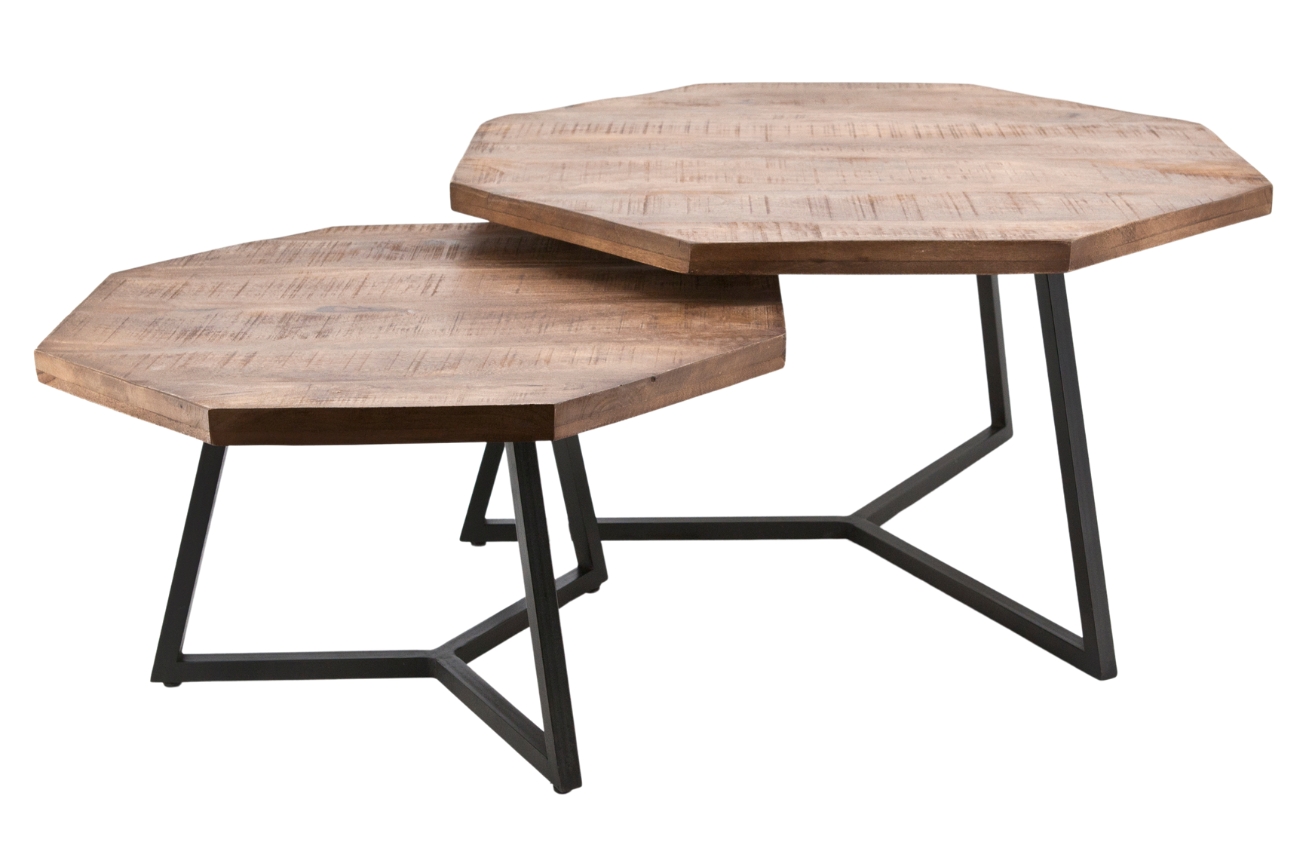 By-Boo Set dvou dřevěných konferenčních stolků Octagon 76/60 cm By-Boo