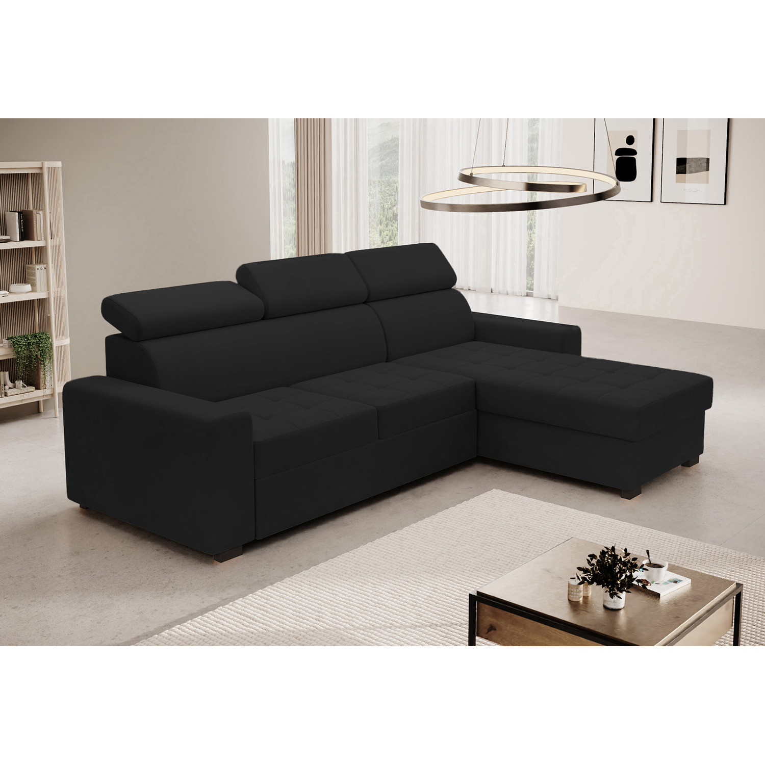 Rozkládací rohová sedací souprava MONSUN Pravá Černá