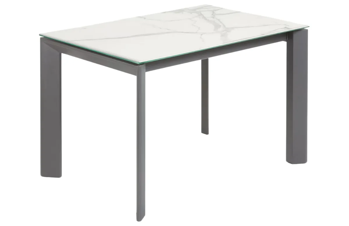 Bílý porcelánový rozkládací jídelní stůl Kave Home Axis II. 120/180 x 80 cm s tmavou podnoží