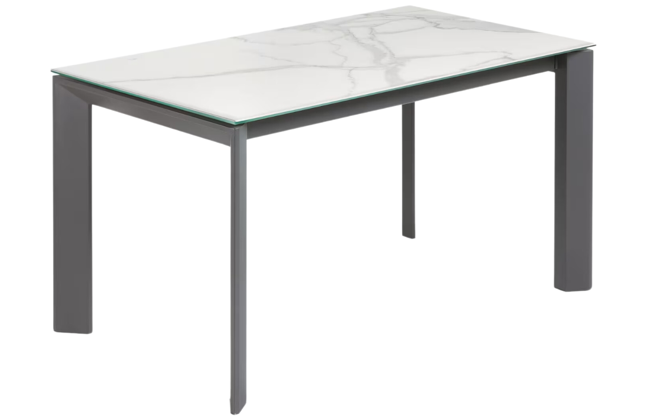 Bílý porcelánový rozkládací jídelní stůl Kave Home Axis 140/200 x 90 cm s tmavou podnoží Kave Home