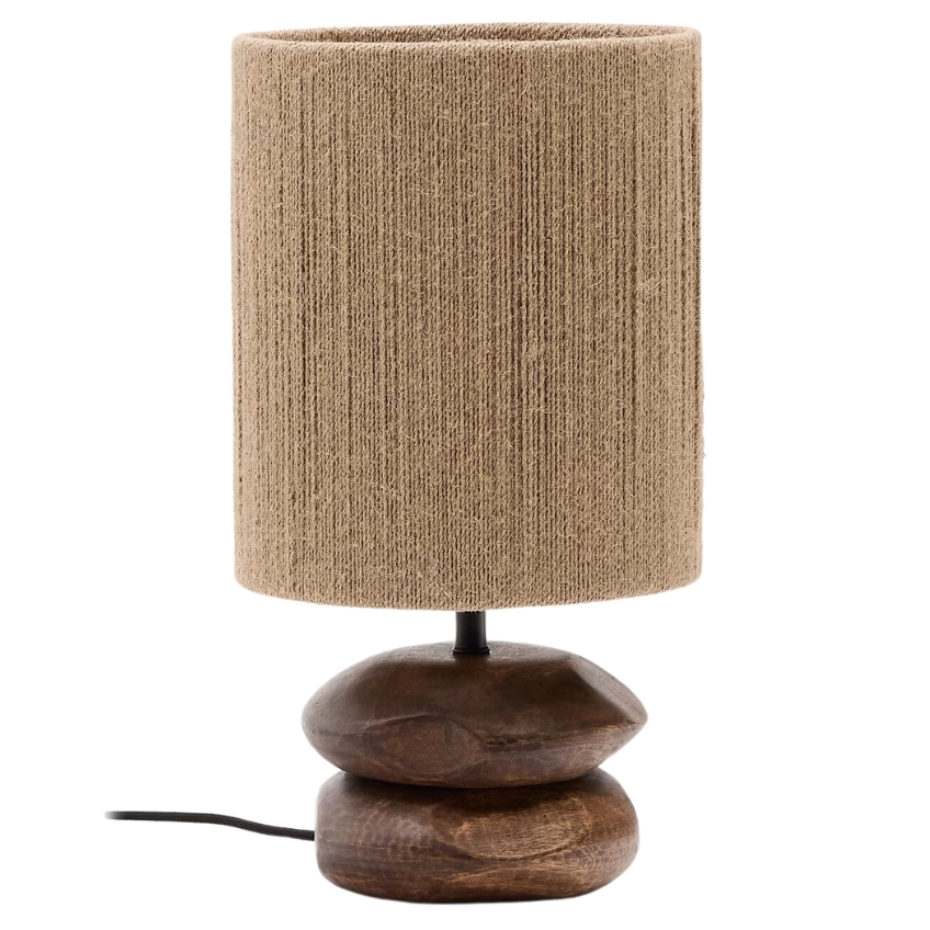 Tmavá dřevěná stolní lampa Kave Home Kor Kave Home