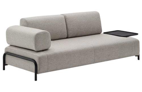 Šedobéžová látková třímístná pohovka Kave Home Compo s velkým stolkem 252 cm Kave Home