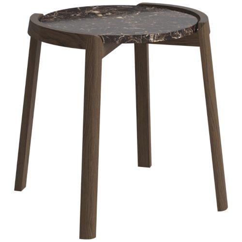 Bolia Hnědý mramorový odkládací stolek Mix 46 cm s tmavou dubovou podnoží Bolia