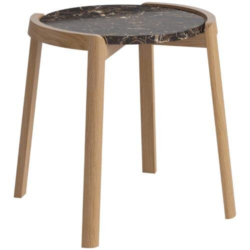 Bolia Hnědý mramorový odkládací stolek Mix 46 cm s dubovou podnoží Bolia
