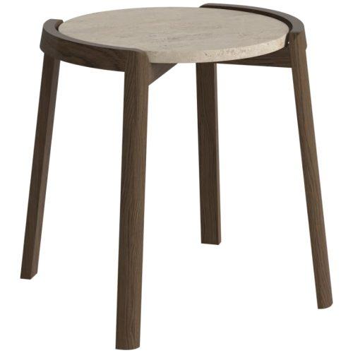 Bolia Béžový kamenný odkládací stolek Mix 46 cm s tmavou dubovou podnoží Bolia