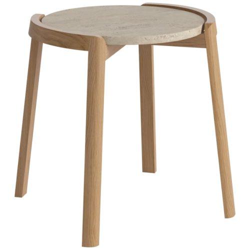 Bolia Béžový kamenný odkládací stolek Mix 46 cm s dubovou podnoží Bolia