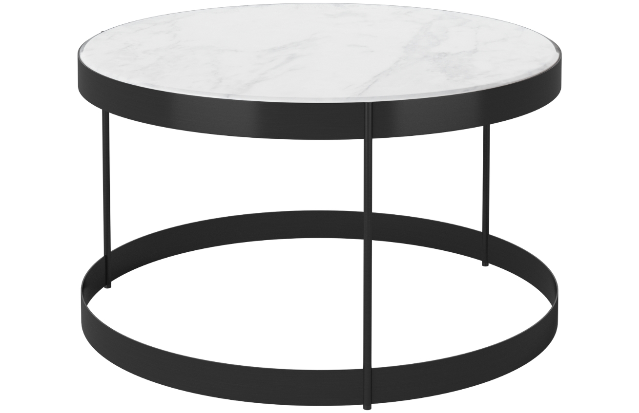 Bolia Šedobílý mramorový konferenční stolek Drum 60 cm s černou podnoží Bolia